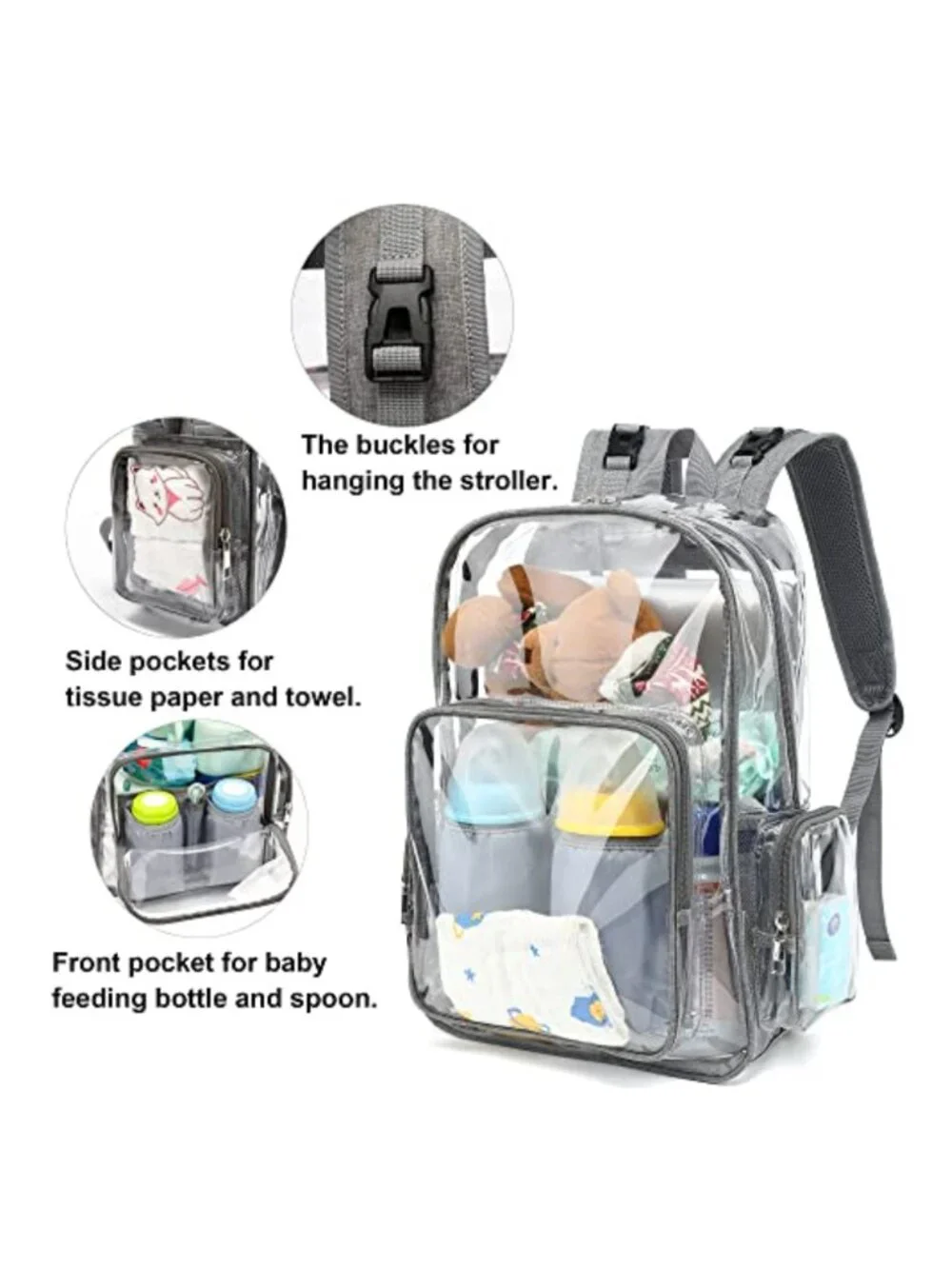 Clear Diaper Bag Backpack for Baby Girls Boys, Waterproof PVC Travel Nappy Bag